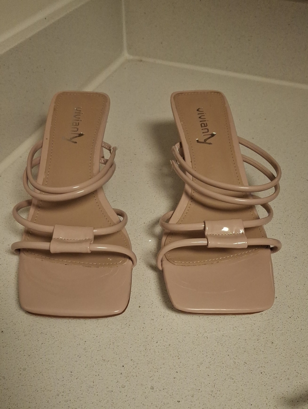 Viviana Nude Patent Strappy Square-Toe Heels